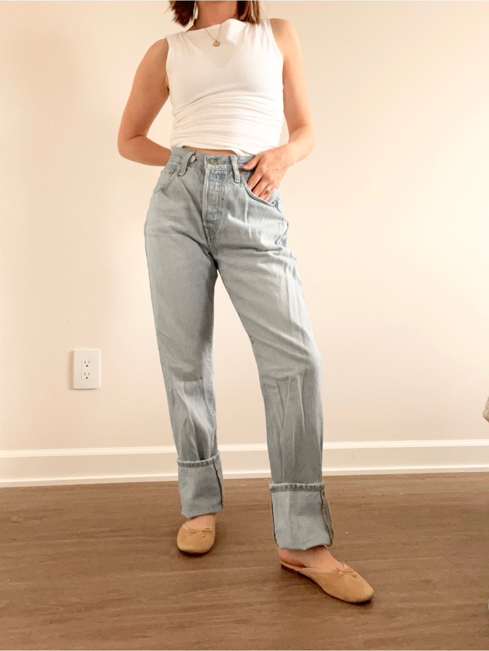 Levi’s High-Rise Straight Leg Jeans in Light Blue Wash